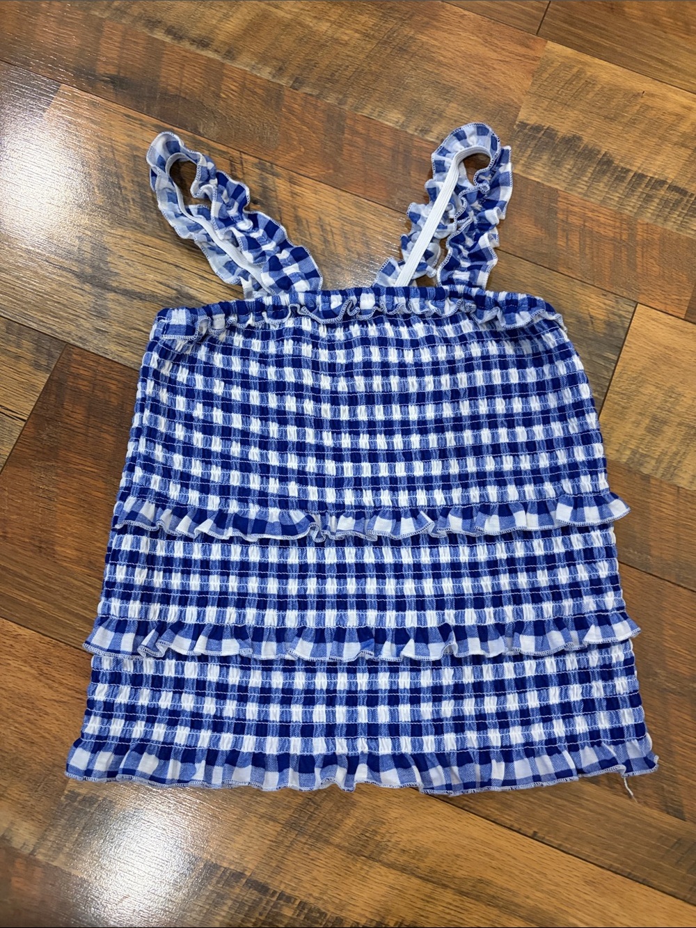 Crave Fame Blue Gingham Ruffle Tank Top